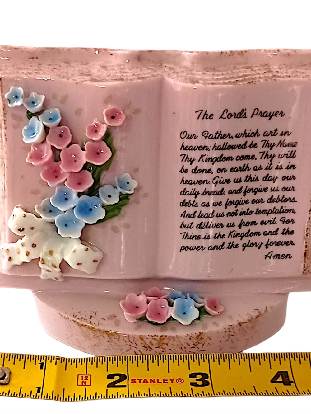 Norcrest Lords Prayer Planter Vase‎ Porcelain Hand Painted Pink Vtg Wall Pocket